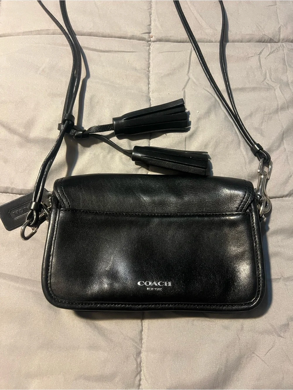 Coach Black Leather Crossbody with Tassel Charm